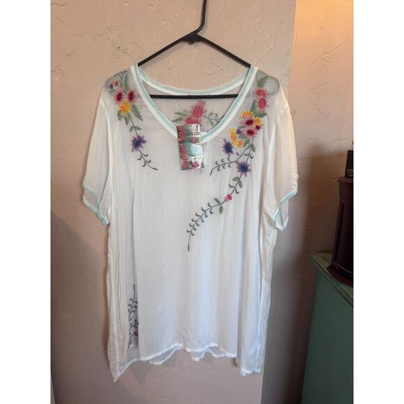 NEW Johnny Was Floral Embroidered Tunic Top 2X - Picture 1 of 7